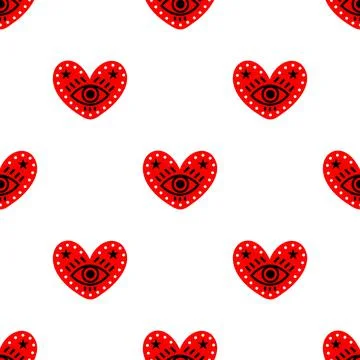Seamless heart pattern decorated with an eye Stock Illustration