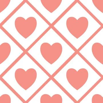 Seamless heart pattern in diamond grid layout Stock Illustration