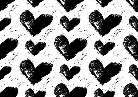 Seamless heart pattern. Hand painted hearts with rough edges. Stock Illustration