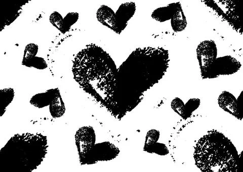 Seamless heart pattern. Hand painted hearts with rough edges. Stock Illustration