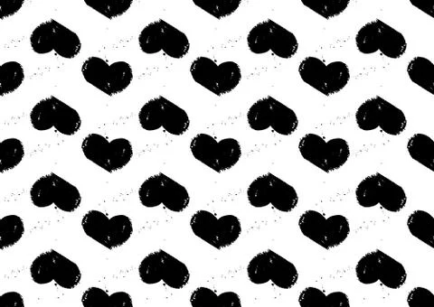 Seamless heart pattern. Hand painted hearts with rough edges. Stock Illustration