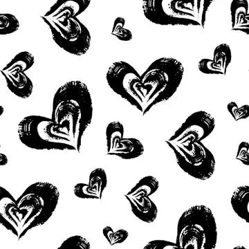 Seamless heart pattern. Hand painted hearts with rough edges. Stock Illustration