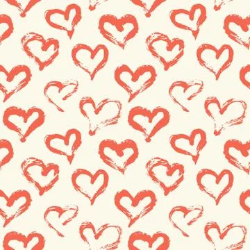 Seamless heart pattern. Hand painted ink brush Stock Illustration
