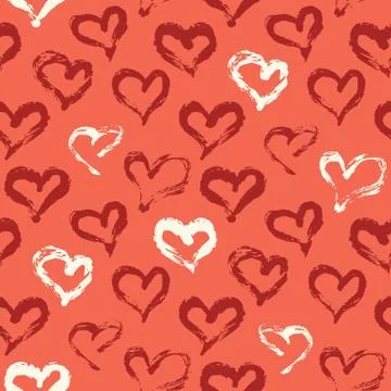Seamless heart pattern. Hand painted ink brush Stock Illustration