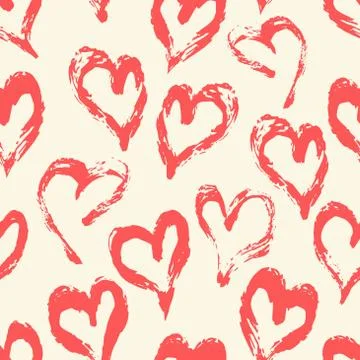 Seamless heart pattern. Hand painted ink brush Stock Illustration