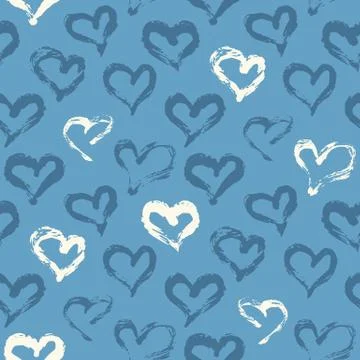Seamless heart pattern. Hand painted ink brush Stock Illustration