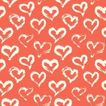 Seamless heart pattern. Hand painted ink brush Stock Illustration