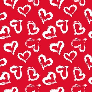 Seamless heart pattern. Hand painted ink brush Stock Illustration
