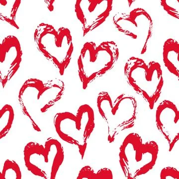 Seamless heart pattern. Hand painted ink brush Stock Illustration