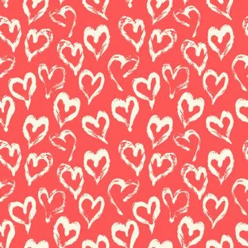 Seamless heart pattern. Hand painted ink brush Stock Illustration