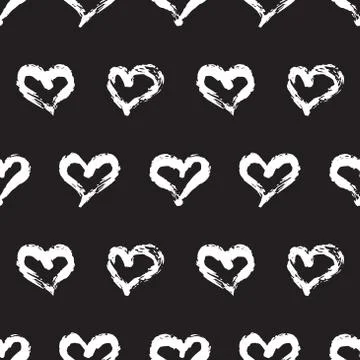 Seamless heart pattern. Hand painted ink brush Stock Illustration