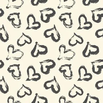 Seamless heart pattern. Hand painted ink brush Stock Illustration