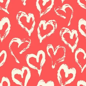 Seamless heart pattern. Hand painted ink brush Stock Illustration