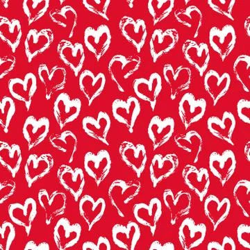 Seamless heart pattern. Hand painted ink brush Stock Illustration