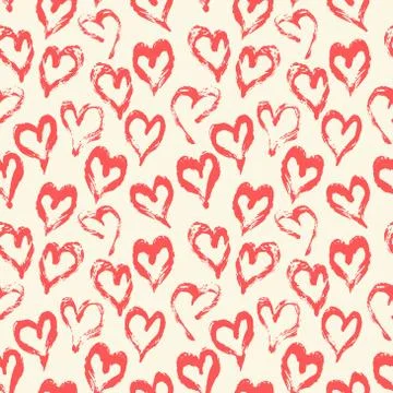 Seamless heart pattern. Hand painted ink brush Stock Illustration