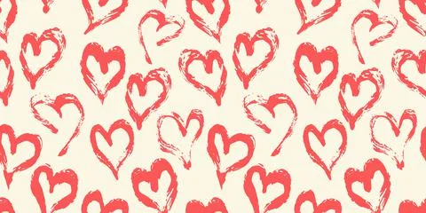 Seamless heart pattern. Hand painted ink brush Stock Illustration