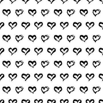 Seamless heart pattern. Hand painted ink brush Stock Illustration