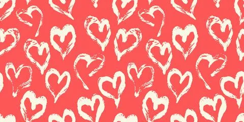 Seamless heart pattern. Hand painted ink brush Stock Illustration