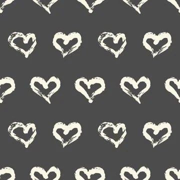 Seamless heart pattern. Hand painted ink brush Stock Illustration