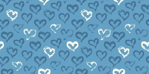 Seamless heart pattern hand painted with ink brush Stock Illustration