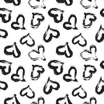 Seamless heart pattern. Hand painted ink brush Stock Illustration