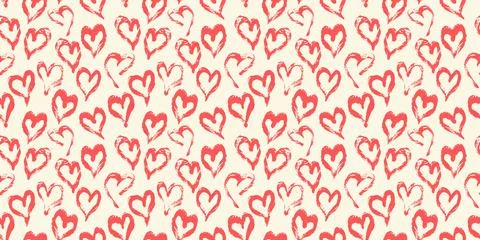Seamless heart pattern. Hand painted ink brush Stock Illustration