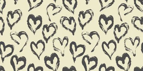 Seamless heart pattern hand painted with ink brush Stock Illustration