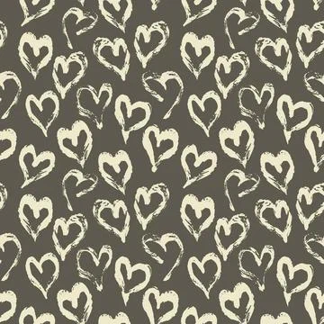 Seamless heart pattern. Hand painted ink brush Stock Illustration