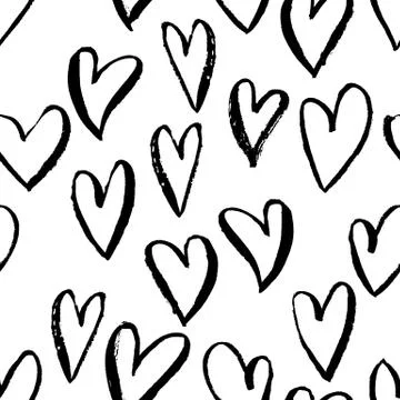 Seamless heart pattern. Ink grunge background. Vector illustration. Stock Illustration