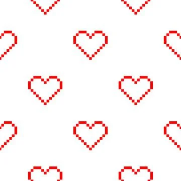 Seamless heart pattern with pixel theme with outline 库存插图
