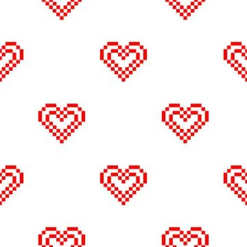 Seamless heart pattern with pixel theme with inner and outer lines Illustrazione stock