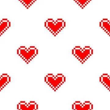 Seamless heart pattern with pixel theme with outline and inner shape Illustrazione stock