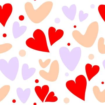 Seamless heart pattern in red, peach and lavender Stock Illustration