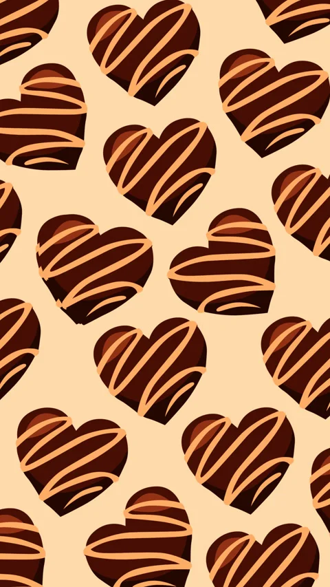 Seamless Heart Shaped Chocolate Candy Pattern on Beige Background Loop Anima Stock-Footage 336696745