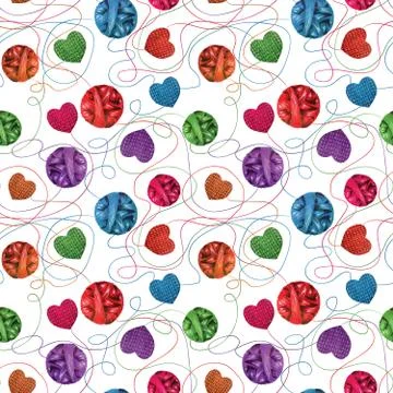 Seamless Hearts and Balls of Thread pattern Illustrazione stock