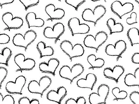 Seamless hearts pattern. Black stroke love symbols in doodle style. Ornament of Stock Illustration