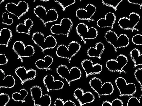 Seamless hearts pattern. White crayon stroke love symbols in doodle style 스톡 일러스트