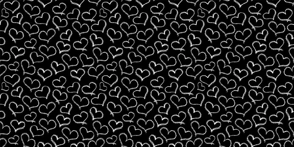 Seamless hearts pattern. White crayon stroke love symbols in doodle style Illustrazione stock