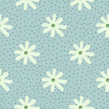 Seamless herbal pattern with chamomile geometric shapes. White flowers on blu 스톡 일러스트