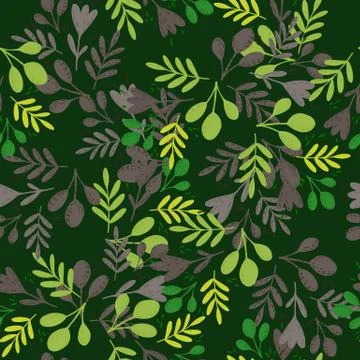 Seamless herbal pattern with green folk botanical ornament. Flowrs and leaves Stock Illustration