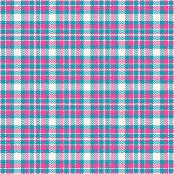 This seamless herringbone plaid pattern features vibrant pink and cyan hues.. Stock Illustration