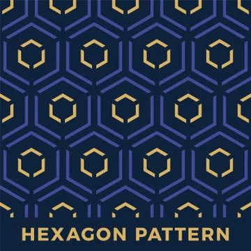 Seamless hexagon arrow vector seamless pattern. denim blue and gold trilatera 스톡 일러스트