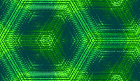 Seamless hexagon concentric textured pattern in chartreuse, emerald, jade, lime Stock Illustration