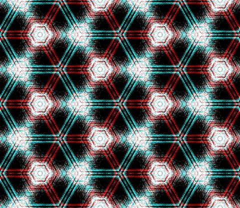 Seamless hexagon pattern in cyan, red, black and white colors Illustrazione stock