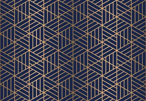 Seamless hexagon pattern with gold strip line , luxury art deco repeat back.. Stock Illustration