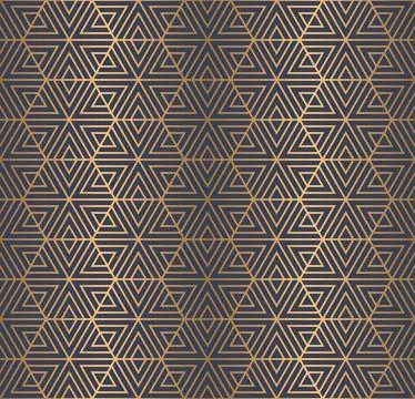 Seamless hexagon pattern with gold striped lines. Luxury repeat background .. Stock Illustration