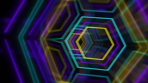 Seamless Hexagon zoom Sci Fi neon color light Video stock 306587022