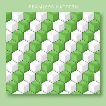 Seamless Hexagonal Cube Pattern Interlocking Green and White 3D Geometric B.. 스톡 일러스트