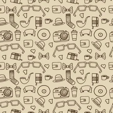 Seamless Hipster pattern in beige color Stock Illustration