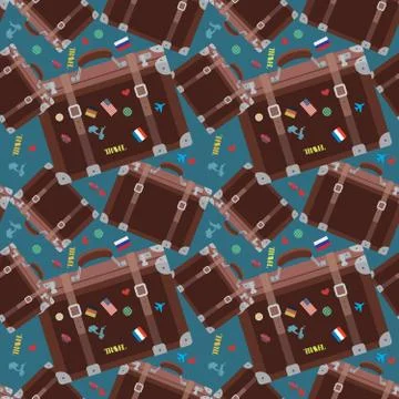 Seamless hipster pattern with old travel baggage Stock Illustration